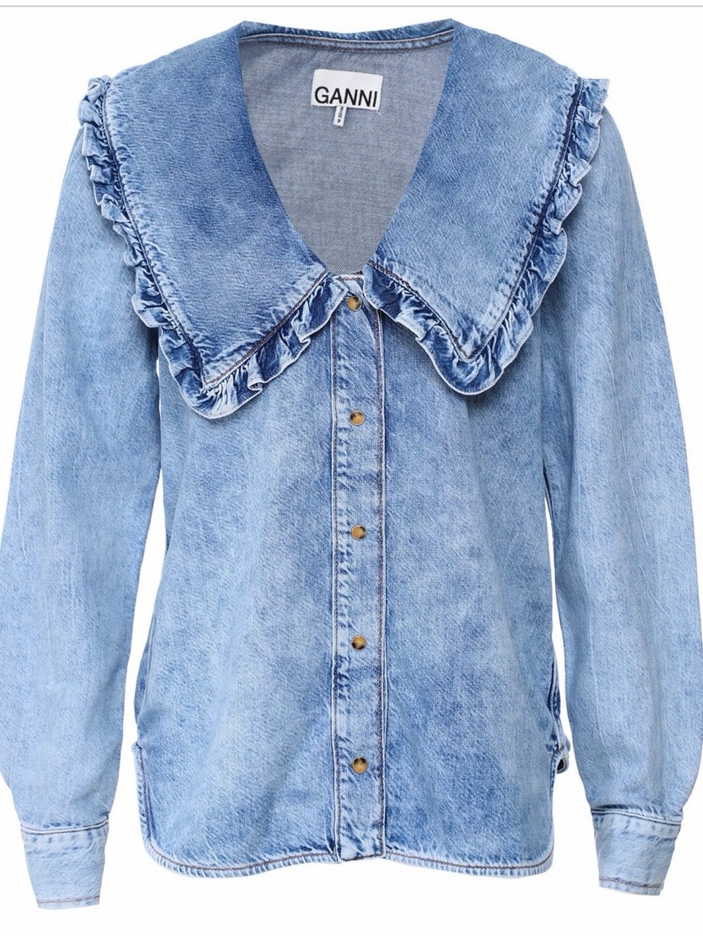 Ganni Light Blue Organic Denim Collar Shirt